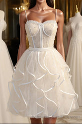 A-Line Spaghetti Strap Tulle Short Homecoming Dress